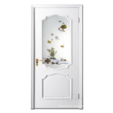 High Glossy Wood Skin Pasted Double Glass With Flower Decorative Fashion Style Single Solid Wood  Door